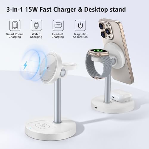 Revolutionize Your Charging Experience with the Mag-Safe 3-in-1 Wireless Charging Station – Fast 15 W Magnetic Charger for i Phone 12-16, Apple Watch, and Air Pods – Sleek Black Design Perfect for Nightstands and Desks – Ideal Gift for Tech Enthusiasts – Enhanced Compatibility for Effortless Power Management