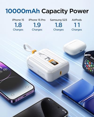 PISEN 10000 m Ah Fast Charging Power Bank with Built-in USB Cables – 30 W High-Speed Portable Charger for i Phone 16/15/14/13/12 Pro/Pro Max/Plus – Compact Battery Pack with Mini LED Display in Blue for Ultimate Convenience and Compatibility