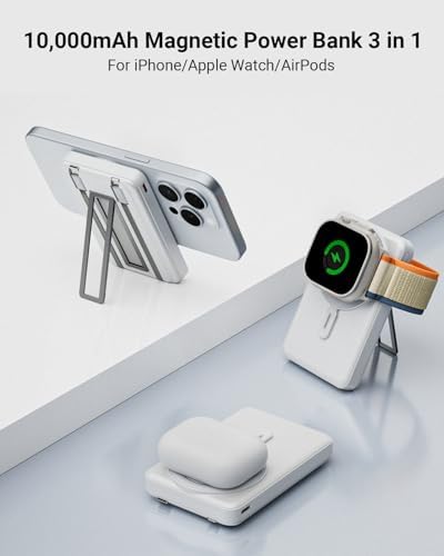 Revolutionary Mag Safe 10000 m Ah Power Bank: 5-in-1 Magnetic Wireless Charger for i Phone 12-16 Models & Apple Watch – Fast Charging with Built-in Stand for Ultimate Portability and Convenience