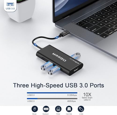 Elevate Your Connectivity Game with the QGee M 7-in-1 USB C Hub – Ultimate 4 K HDMI Adapter for Mac Book, i Phone 15/16, i Pad Pro Max & Chromebook – 100 W Power Delivery, High-Speed USB 3.0 Ports & Integrated Card Reader in Sleek Grey for Superior Performance and Unmatched Versatility