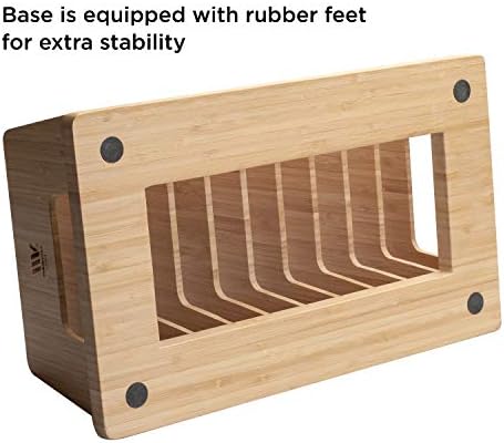 Eco-Conscious Bamboo Multi-Device Organizer: Five-Slot Desk Solution for Laptops, Tablets, and Smartphones – Streamlined Charging & Tidy Cable Management for a Sophisticated Workspace, Lightweight & Travel-Friendly