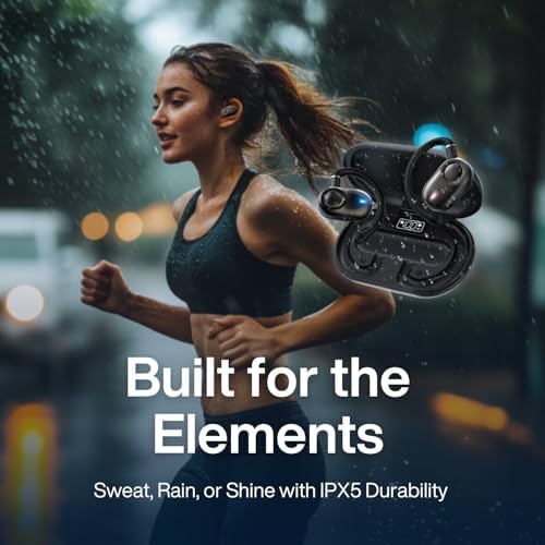 Lightweight Open Ear Bluetooth Earbuds – Advanced Audio Experience with 20-Hour Battery Life, Customizable Biaxial Fit, IPX5 Waterproof Rating for Active Lifestyles, and Cutting-Edge Bluetooth 5.4 for Seamless Connectivity – Perfect for Running, Cycling, and Gym Workouts