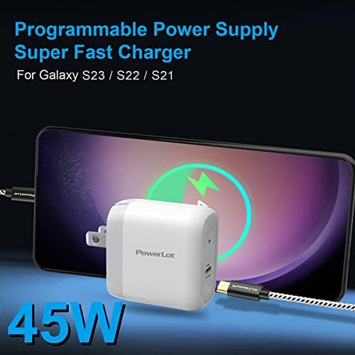 Power Lot 45 W Ga N USB-C Charger with 6 FT Cable – Ultra-Fast Charging for Galaxy S22/S21, Z Flip 5, Fold 5, i Phone 16, i Pad, Mac Book – Universal Compatibility & Advanced PD 3.0 Technology for Rapid Power Boosts