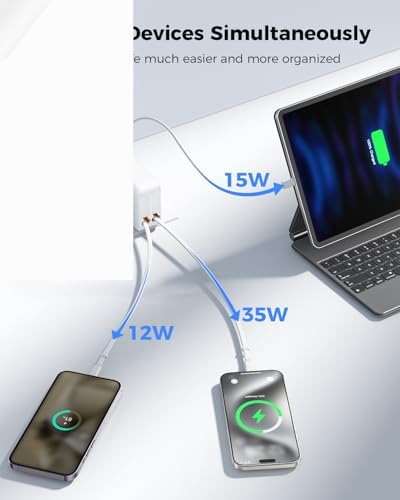 Revolutionary 62 W Retractable Wall Charger with Dual Cables – All-in-One 3-Port USB Power Hub for i Phone 16/15/14/13/12/11, Samsung, LG, Tablets – Ultimate Travel Companion with Fast Charging Innovation and Compact Design