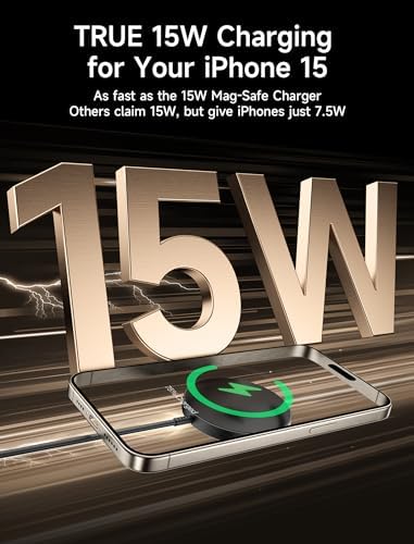 JSAUX 15 W Mag-Safe Wireless Charger Duo – Fast Charging Magnetic Pad for i Phone 16/16 Plus/16 Pro/16 Pro Max/i Phone 15/14/13/12 Mini and Air Pods – Dual Pack for Ultimate Compatibility and Portability, Sleek Black Design for Effortless Power-Up