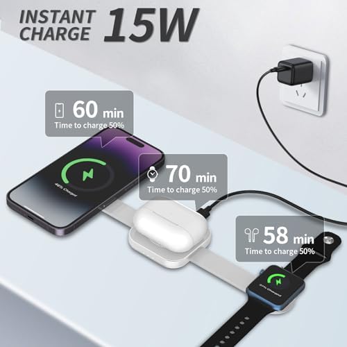Ultimate 4-in-1 Foldable Wireless Charging Station: Fast Charger for i Phone 11-16, Apple Watch, Air Pods & Galaxy S9-S23 – Portable, Space-Saving Dock with Adapter in Sleek Black for Enhanced Compatibility and Quick Power-Up Solutions