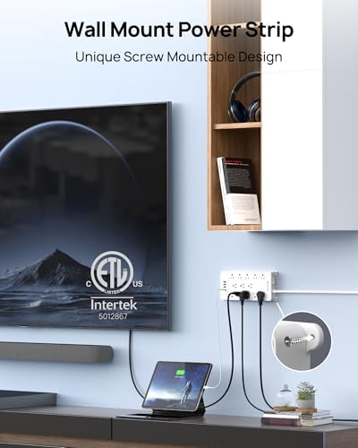 Maximize Your Power Potential with the TROND Heavy-Duty Surge Protector Power Strip: 13 Wide-Spaced Outlets, 32 W Quick Charge USB-C, 4000 Joules Protection, 5 ft Flat Plug Extension Cord, Wall Mountable Design for Seamless Integration in Home and Office Spaces – ETL Listed for Ultimate Safety and Reliability