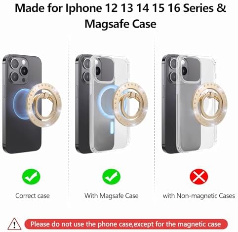 Elevate Your Mobile Experience with the Premium Glitter Gold Magnetic Phone Ring Holder – Perfectly Compatible with Mag Safe for i Phone 12-16, Adjustable Kickstand for Effortless One-Handed Use, Enhanced Grip for Secure Handling and Stylish Aesthetics