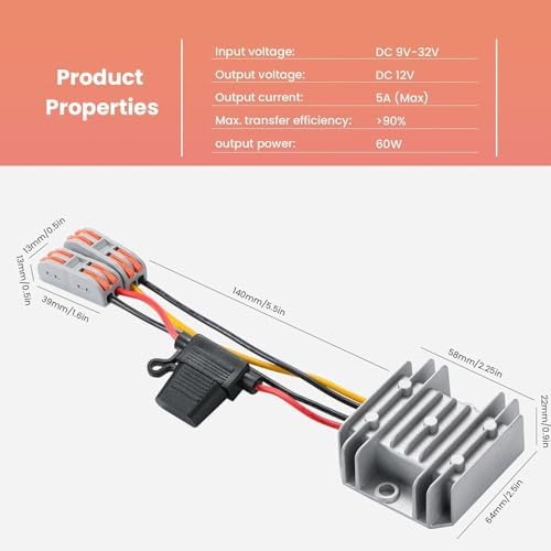 High-Efficiency Waterproof DC/DC Buck Converter: Versatile 20-90 V to 12 V Voltage Regulator for Automotive LED Systems and Heavy-Duty Applications – 20 A Output, 240 W Power Capacity for Reliable Performance in Challenging Environments
