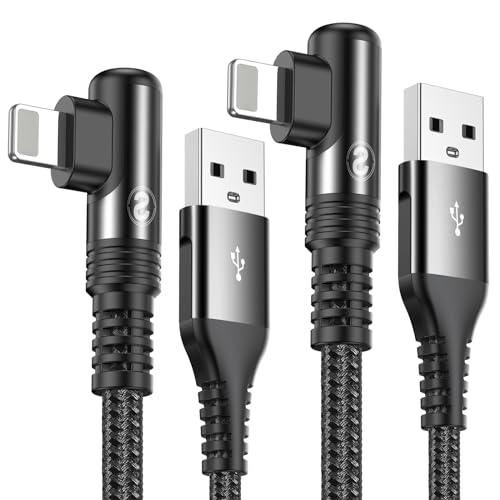 10 FT Right Angle i Phone Charger Cable 2-Pack – MFi Certified Lightning Fast Charging for i Phone 14/13/12/11 Pro Max & More – Durable Nylon Braided Design for Optimal Performance and Tangle-Free Convenience – Perfect for Gaming and Streaming