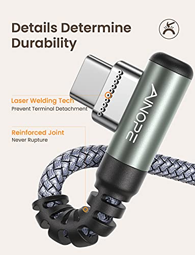 AINOPE Right Angle USB C Cable – 2-Pack (10 ft + 10 ft) Fast Charging 3.1 A Nylon Braided Charger for Enhanced Device Compatibility, Ideal for Gaming and Multitasking, Durable Black Design