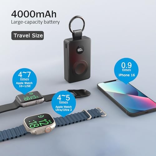 i.VALUX Magnetic Wireless Power Bank for Apple Watch – 4000 m Ah Ultra-Portable Charger with Keychain for Series 10-2 – Fast Charging Solution for Active Lifestyles – Sleek, Lightweight Design for Effortless On-the-Go Charging – Essential Travel Accessory for Apple Watch Users
