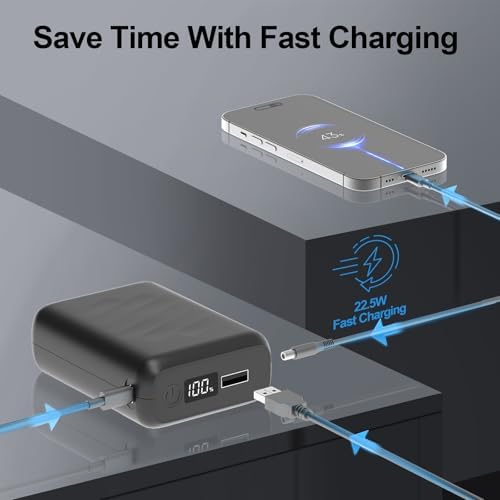 High-Capacity 20000 m Ah Rechargeable Power Bank for Heated Apparel – Versatile 5 V/7.4 V Battery Pack with LED Indicator, Dual DC/USB Outputs for Ultimate Compatibility – Fast Charging Portable Charger for i Phone, i Pad, Samsung, and More – Essential Outdoor Accessory for Winter Comfort