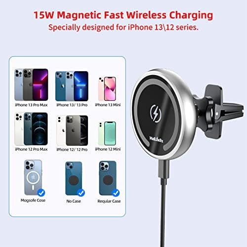 Mag Safe Car Mount Charger for i Phone 12-16 Pro, Pro Max, Plus & Mini – Fast 36 W QC 3.0 Wireless Charging with Strong Magnetic Hold for Dashboard and Vent – Sleek Dark Black Design for Ultimate Device Security and Accessibility on the Road