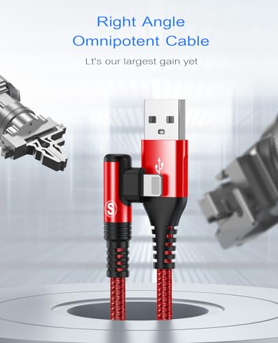 10 FT Right Angle i Phone Charger Cable 2-Pack – MFi Certified Lightning Fast Charging for i Phone 14/13/12/11 Pro Max & More – Durable Nylon Braided Design for Optimal Performance and Tangle-Free Convenience – Perfect for Gaming and Streaming