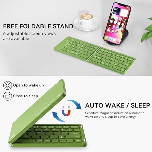 Ultimate Mini Wireless Folding Keyboard for Travel – Sync 3 Devices Effortlessly, Premium Aluminum Design for i Phone, i Pad, Mac, Android & Windows – Compact & Portable Full-Size Typing Solution