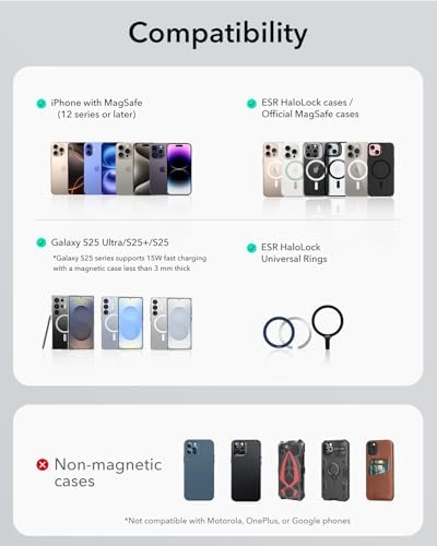 Magnetic ESR Car Charger for Mag Safe – 15 W Fast Wireless Charging Mount for i Phone 12-16 & Galaxy S25 | Versatile Air Vent & Dashboard Phone Holder for Effortless Navigation & Hands-Free Use | Premium Design for Enhanced Compatibility & Performance