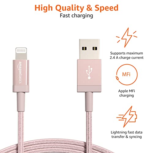 Amazon Basics 6-Foot Nylon Braided USB-C to Lightning Charger Cable – Fast Charging Power for i Phone 14/13/12/11/X/XS Pro/Pro Max/Plus – MFi Certified Durability in Dark Gray – Optimal Performance for Apple Devices on the Go