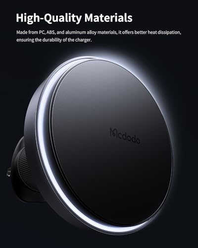 Mcdodo Mag Safe Wireless Car Charger with 18 Strong Magnets – 15 W Fast Charging Mount for i Phone 15, 14, 13, 12 – Space-Saving Air Outlet Design for Seamless Navigation and Hands-Free Use – Premium Quality Magnetic Phone Holder for Ultimate Driving Convenience