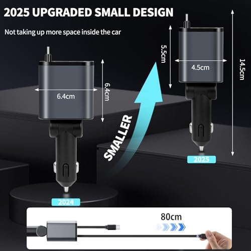 Kwak’s Retractable USB C Car Charger – Ultra-Fast Charging Adapter with Dual Apple Cables for i Phone 14, 13, 12, 11 | Tidy Retractable Design for Effortless On-the-Go Power Solutions | Compact & Portable Vehicle Charging Accessory