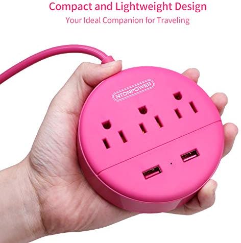 Stylish 25 ft Rose Pink Extension Cord by NTONPOWER – Flat Plug Power Strip with 3 AC Outlets & 2 USB Ports, Versatile Wall Mount Charging Station for Home, Dorm, or Office – ETL Certified for Enhanced Safety and Performance
