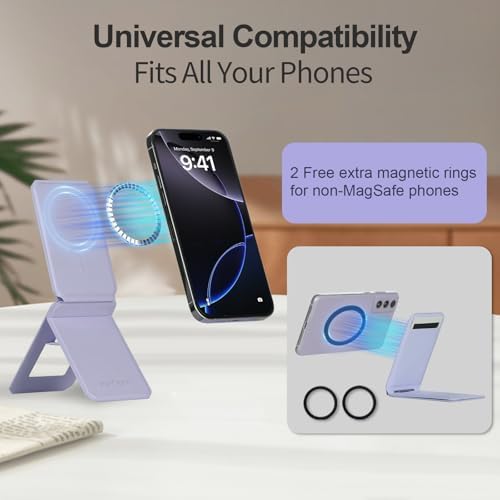 iontech Phone Stand Tripod Wallet Compatible with MagSafe iPhone 16/15/14/13/12 Series, 3 in 1 Strong Magnetic Phone Holder, Vegan Leather Wallet, Lightweight & Adjustable Cell Phone Stand (Grey) – Enhanced Compatibility and Speed