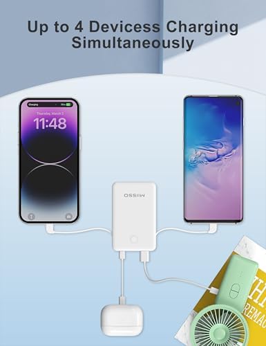 Ultra Slim 6000 m Ah Power Bank with Built-In USB C Cords – Card-Sized Portable Charger for Effortless On-the-Go Charging, Triple Output for i Phone, Samsung, Google Devices – Stylish and Compact Battery Pack for Enhanced Efficiency and Versatility