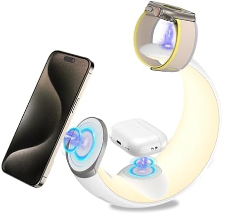 Revolutionary 3-in-1 Wireless Charger with Magnetic Alignment for i Phone, Apple Watch & Air Pods – Fast Charging Dock with Adjustable LED Light for Enhanced Charging Experience and Sleek Design