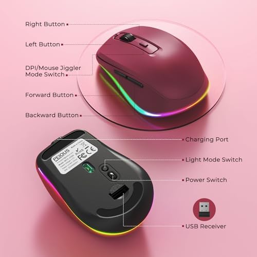 PEIOUS Rechargeable Wireless Mouse with LED – Innovative Jiggler Technology to Keep Your Computer Awake – Sleek Black Design for Optimal Comfort and Productivity
