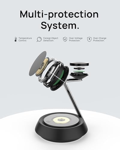 SODI 3-in-1 Magnetic Wireless Charging Station with Ambient Light – 15 W Fast Charger for i Phone 16, 15, 14, 13, 12 Pro/Max, Air Pods & Apple Watch – Sleek Design for Effortless Device Organization and Enhanced Charging Efficiency