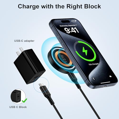 Samsung Magnetic Wireless Charger Pad for Galaxy S Series & i Phone 16/15/14 Pro Max – 15 W Fast Charging with 20 W USB-C Adapter – Universal Compatibility, Sleek Design, and Optimal Efficiency for Effortless Charging Experience