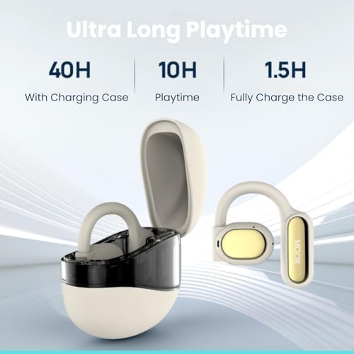 Discover the MOOR Beige Open Wave Wireless Earbuds: Premium Bluetooth 5.3 Headphones with 40-Hour Playtime, Enhanced ENC Noise Cancelling, and 16.2 mm Dynamic Drivers for Immersive Stereo Sound – IPX4 Waterproof Design for Active Lifestyles, Perfect for Commuting and Outdoor Adventures.