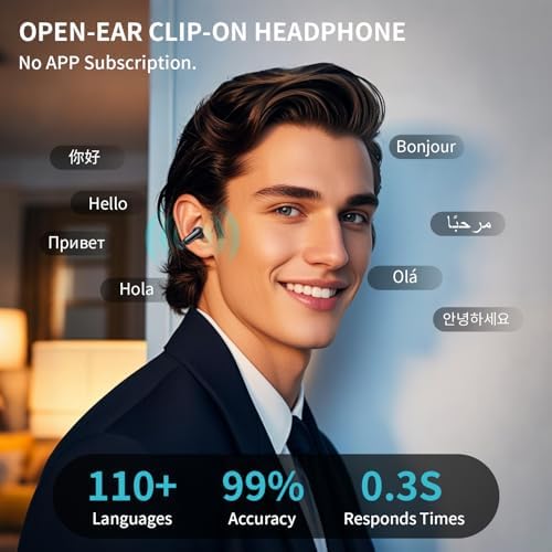 Premium Clip-On Bluetooth 5.4 Earbuds | Open Ear Sport Headphones with 35-Hour Battery Life for All-Day Listening | Ultra-Lightweight Wireless Earphones Featuring Crystal-Clear Voice Calls & Integrated Microphone | Ideal for Fitness and Outdoor Adventures (Sleek Black)
