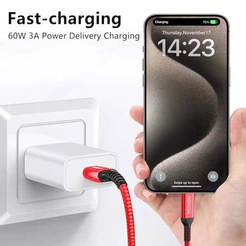 15 FT USB-C to USB-C Charging Cable (2 Pack, 60 W) – High-Speed Data Transfer & Power Delivery for i Phone 15 Pro, Samsung Galaxy S23/S22, Google Pixel 6 Pro, and More – Ultimate Compatibility & Durability for On-the-Go Charging Solutions