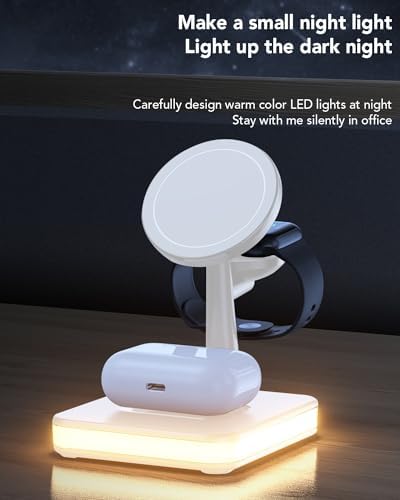 All-in-One Magnetic Wireless Charging Station for Apple Devices – 4-in-1 Fast Charger with Integrated Light for i Phone 16/15/14/13/12, Apple Watch Series 10/9/8/7/Ultra 2/SE 2, and Air Pods 4/3/Pro/2 – Sleek, Modern Design for Effortless Charging and Clutter-Free Organization