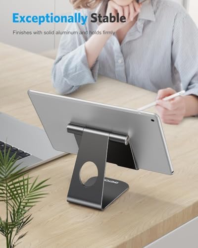 Ergonomic Adjustable Aluminum Tablet Stand – Versatile Cradle for i Pad & Samsung with Multi-Angle Viewing – Perfect for Enhanced Comfort and Productivity at Home, Office, or On-the-Go – Durable, Lightweight Design for All Tablets Up to 13 Inches
