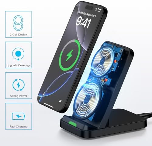 Samsung S25 Plus Fast Wireless Charging Stand – 15 W Qi Charger for Galaxy S25 Ultra/S25/S24/S23/S22 & Google Pixel 9/8 Pro – Sleek Desk Charging Station with QC 3.0 Adapter – Enhanced Speed and Versatility for Android Devices