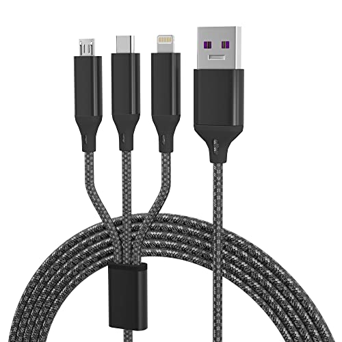 Ultimate 3 in 1 USB Long Charger Cable – 3 M/10 FT Braided Fast Charging Cord with Universal USB C, Micro USB & Lightning Connectors – 6 A Power Delivery for Rapid Device Charging – Durable & Tangle-Free Multi-Device Charging Solution
