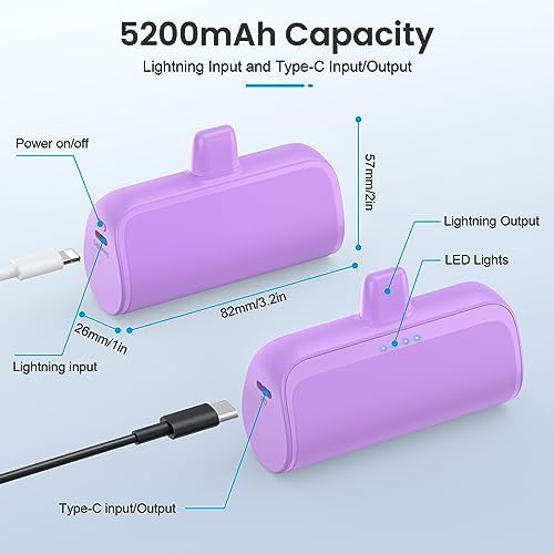 Ultra-Compact 5200 m Ah Power Bank for i Phone – PD Fast Charging Mini Portable Charger with Enhanced Compatibility for i Phone Models 14/13/12/11/XS/XR/X/8/7/6/6 s – Essential On-the-Go Battery Backup for Busy Lifestyles