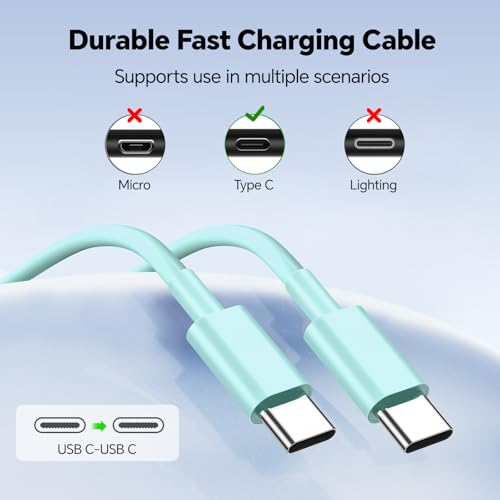 Ultra-Fast 60 W USB-C Charger Set – 3-Pack with 10 FT Charging Cables for i Phone 15/16 Pro/Max/Plus, i Pad Air/Pro, Samsung Devices – High-Speed Charging in Vibrant Red, Purple, Green – Maximum Compatibility & Convenience for On-the-Go Power Solutions