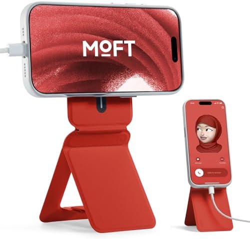 MOFT Phone Stand, Magnetic Phone Tripod Stand Stain-Resistant MOVAS Leather & Angle Adjustment & Strong Magnets Tripod for iPhone 16/15/14/13/12 (Included Metal Ring)-Misty Cove – Enhanced Compatibility and Speed