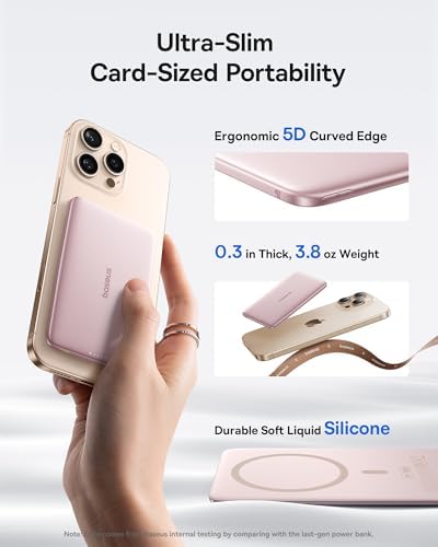 Baseus Picogo 5000 m Ah Ultra-Slim Magnetic Power Bank – Card-Sized Wireless Fast Charger for i Phone 16/15/14/13/12, Lightweight Alloy Battery Pack with USB-C Braided Cable for Effortless On-the-Go Charging