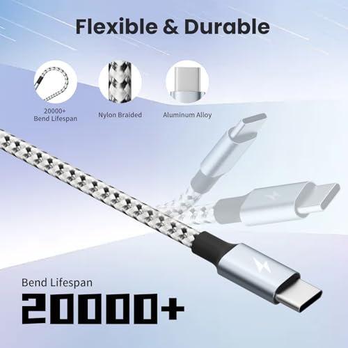 Ultra-Fast 240 W 4-in-1 USB C Charging Cable with Breathing Light Indicator – Multi-Device Compatibility for i Phone, i Pad, Samsung Galaxy, and Mac Book – 5 Ft Durable Cord in Stylish Purple for Efficient Data Sync and Enhanced Charging Performance