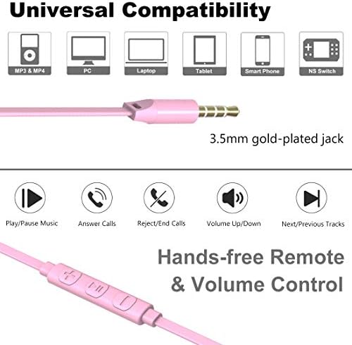Joymiso Kids Tangle-Free Earbuds: Lightweight Wired Headphones with Mic & Volume Control for Small Ears – Comfortable In-Ear Design in Stylish Pink Color, Perfect for Music, Videos, and Online Classes with Enhanced Compatibility for Cell Phones & Laptops