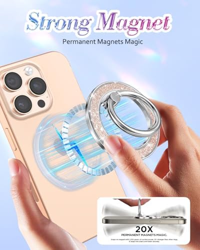 Glamorous Blue Glitter Mag Safe Phone Ring Holder – Stylish Magnetic Grip for i Phone 16, 15, 14, 13 Pro Max & Plus – Secure Finger Stand for Enhanced Control and Protection – Effortless Attachment and Detachment for Fashion-Forward Users
