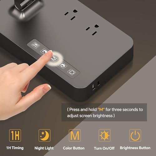 Versatile Power Strip Lamp with USB Charging: 2 AC Outlets, 1 USB-A & 1 Type-C Port, Adjustable Brightness Desk Lamp for Home Office & Dorm Room, 5 ft Extension Cord with Surge Protection for Ultimate Device Safety
