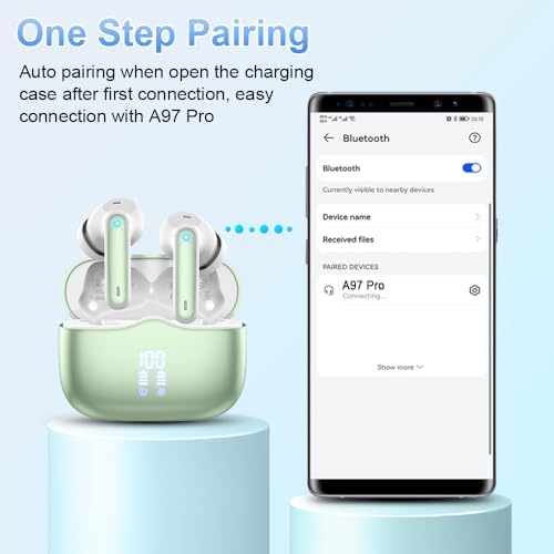 Premium Bluetooth 5.3 Wireless Earbuds with Deep Bass and 40-Hour Playtime – IP7 Waterproof In-Ear Headphones Featuring 4 HD Microphones for Crystal-Clear Calls and Ergonomic Comfort – Ideal for Android & i OS Users in Vibrant Green