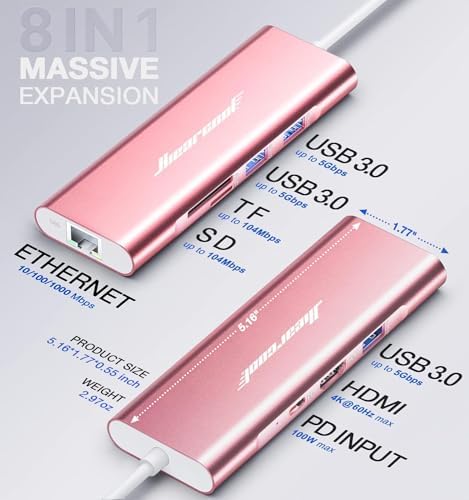 Revolutionize Your Connectivity with the Hiearcool 8-in-1 USB C Hub Ethernet – High-Speed 4 K@60 Hz HDMI, Dual USB 3.0 Ports & Gigabit Ethernet for Mac Book Pro/Air, i Pad, Dell, and Lenovo – Streamline Your Workspace with Effortless Multitasking and Enhanced Compatibility – Ultimate Portable Adapter for Professionals on the Go