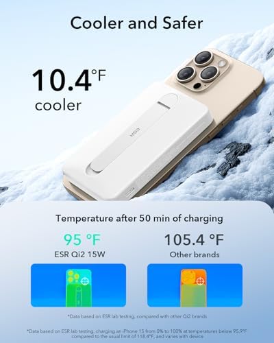 ESR Mag Safe 10,000 m Ah Portable Charger with Kickstand – Qi2 Certified 15 W Fast Charging Power Bank for i Phone 16/15/14/13/12 – Sleek Black Design with LED Display & 27 W USB-C Output for Effortless Charging On-the-Go