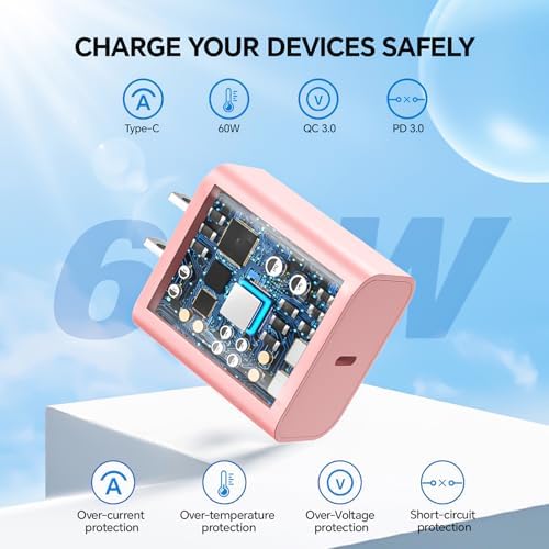 Lightning-Fast 20 W USB-C Wall Charger & 10 FT Cable for i Phone 15/16/Plus/Pro Max – Sleek Pink-Blue Power Adapter for Ultimate Charging Performance and Versatile Use